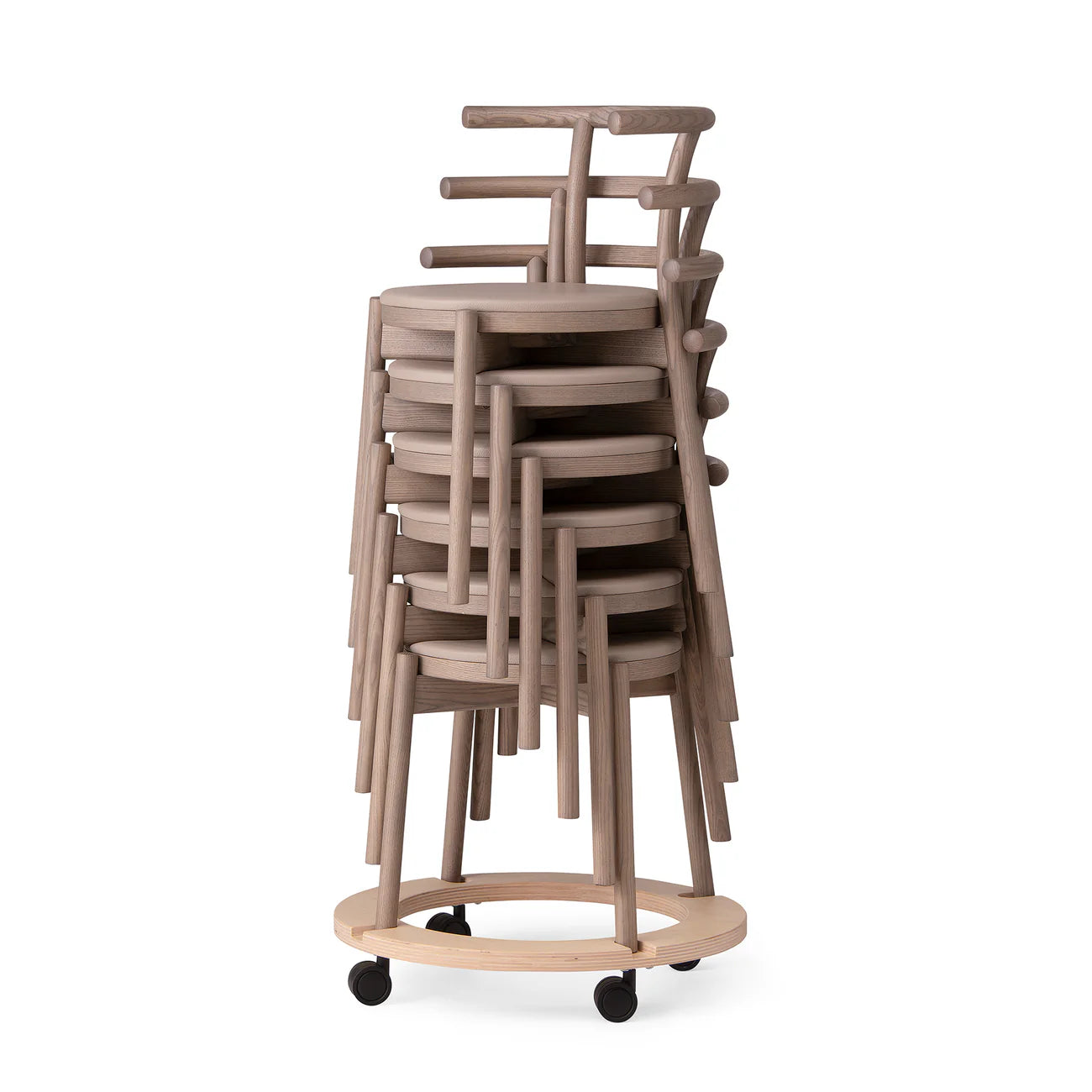 Stackable up to 6 chairs. Trolley is available for purchase.