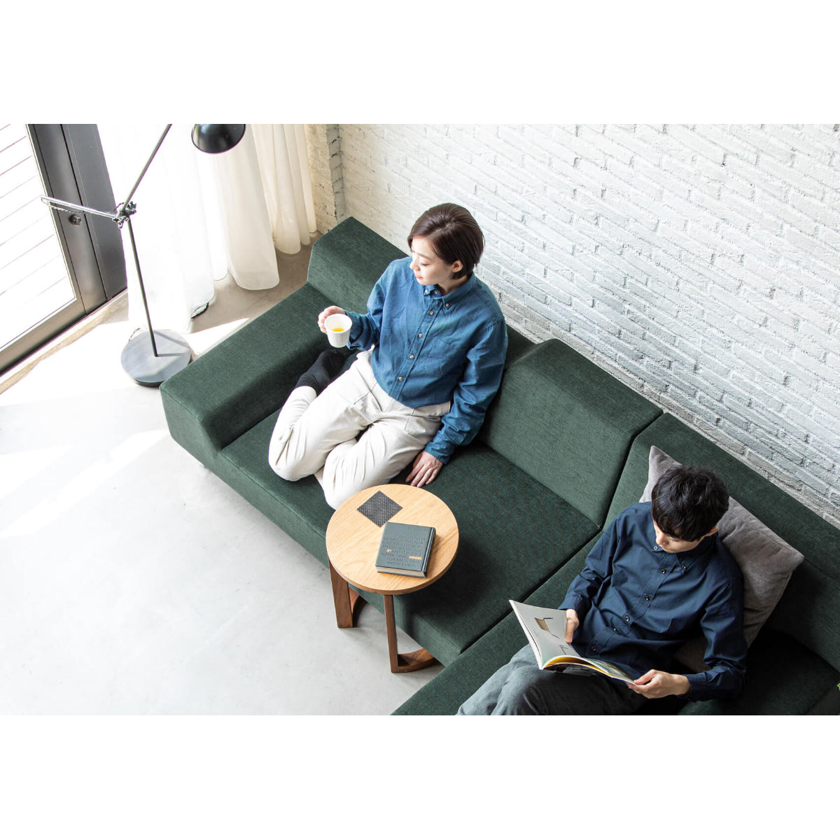 It's a one-arm sofa, so it's compact but easy to use.