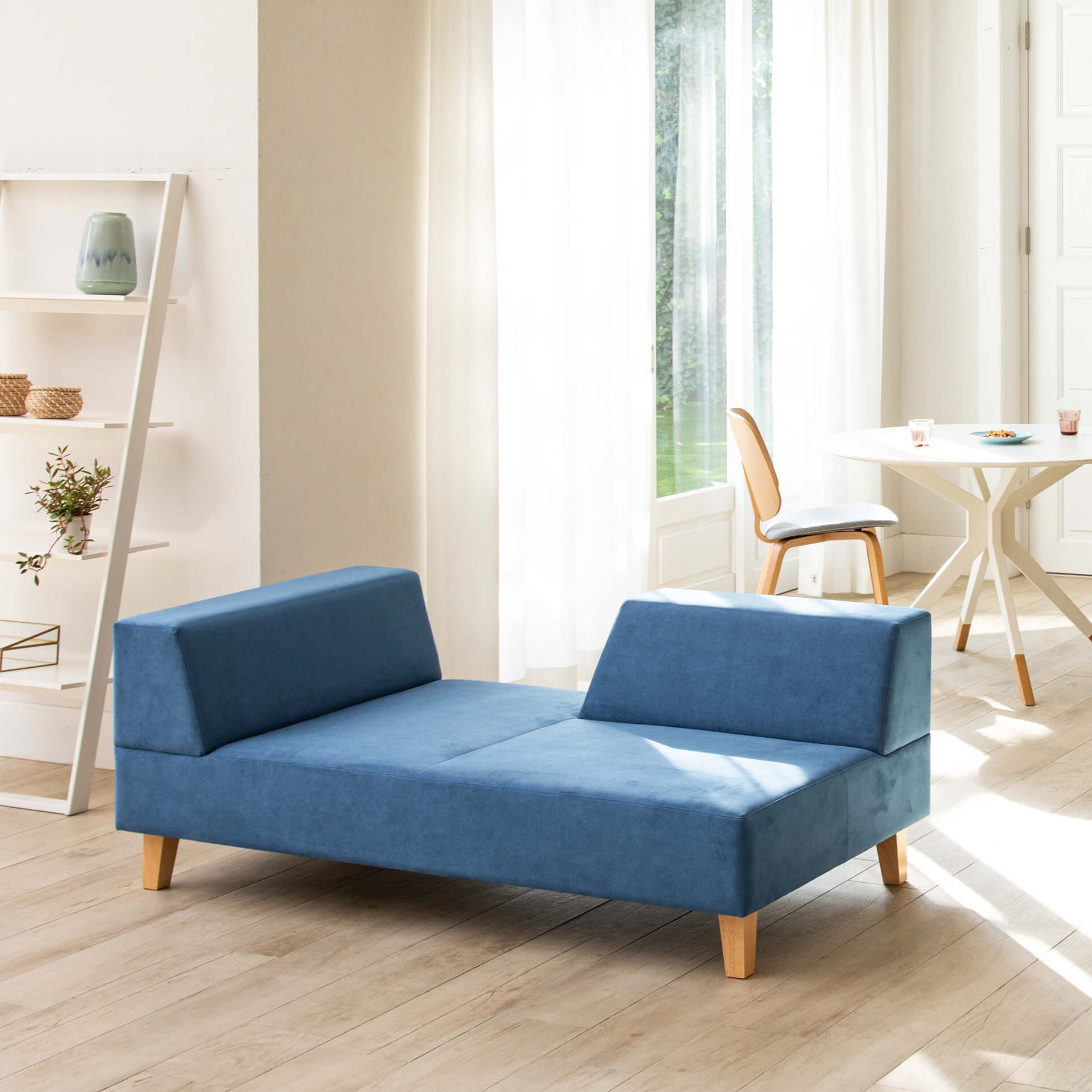 PIVO Sofa in 2P W160cm, Fabric 4 (HU Bluegray) / Natural Wood Leg