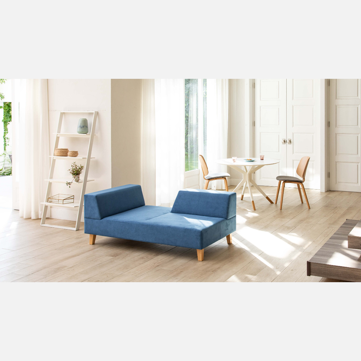 PIVO Sofa in 2P W160cm, Fabric 4 (HU Bluegray) / Natural Wood Leg
