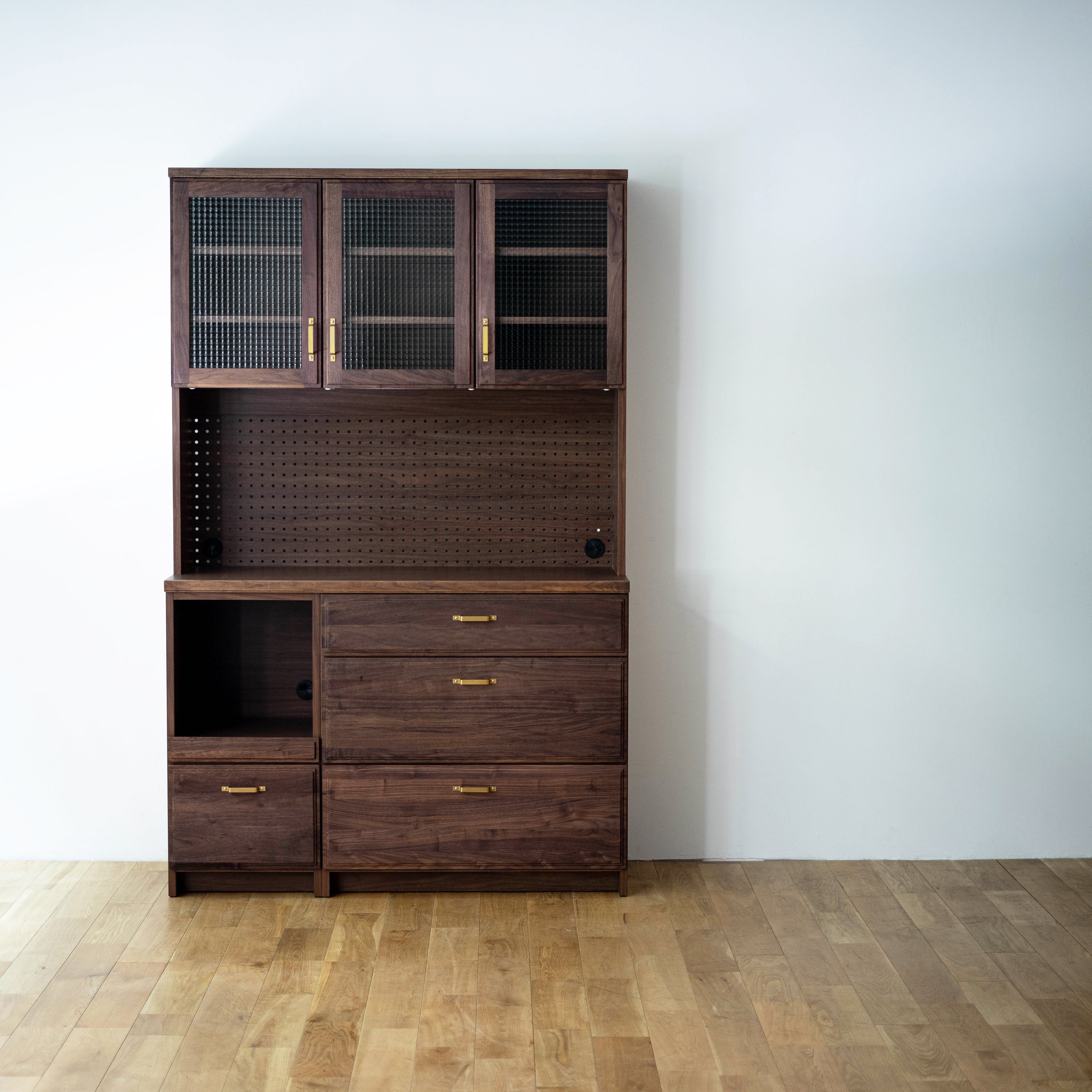 Walnut/W1200 Open Top/W40 Open Bottom/W80 Drawer Bottom/Lattice Glass/Copper Handle