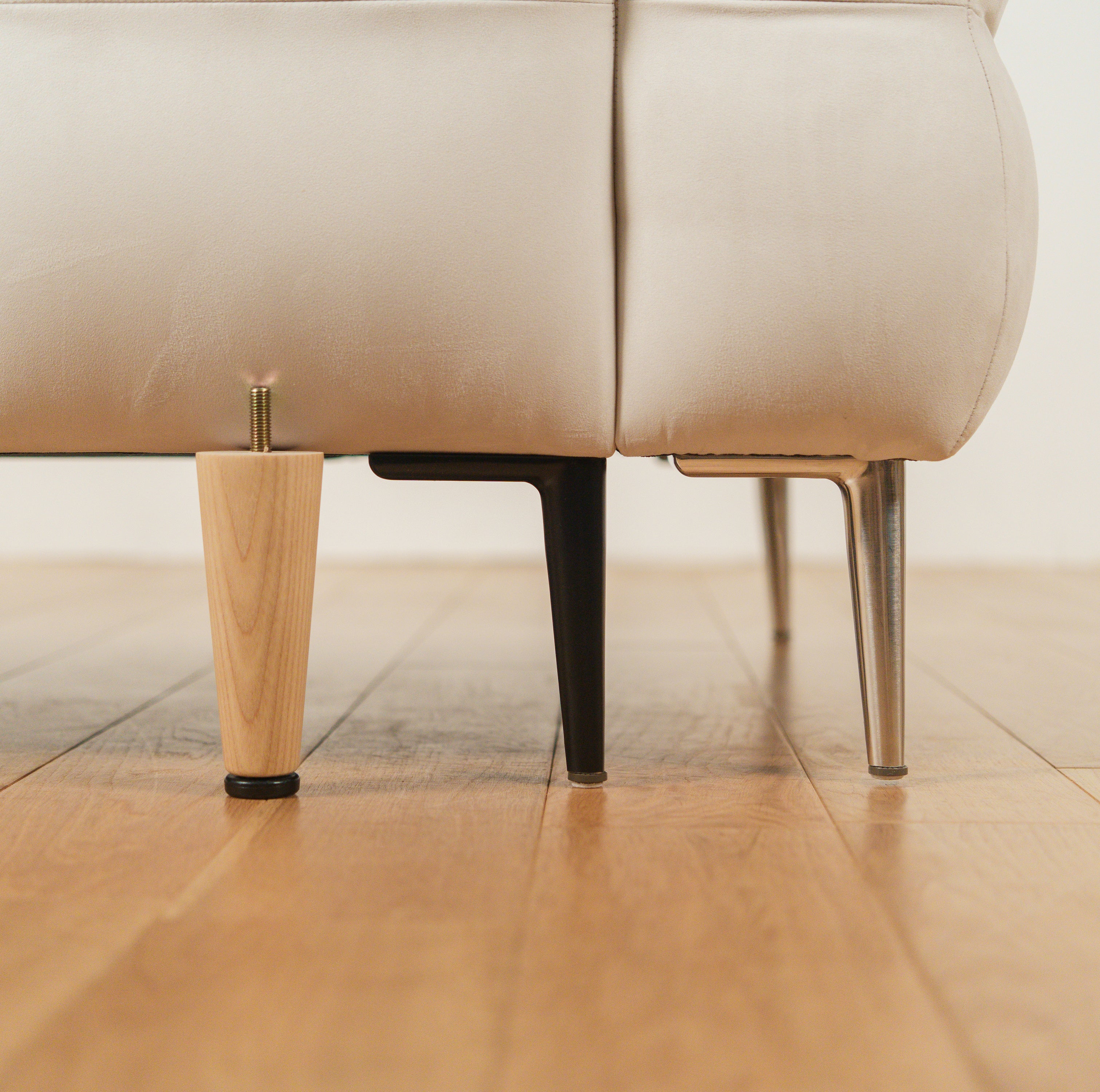 from Left to Right: N-7 Natural Ash Leg, Black Steel Leg, Silver Steel Leg