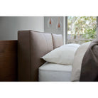 Queen / Greige Leather Cushion + Greige Bed Base + Walnut