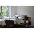 Queen / Greige Leather Cushion + Greige Bed Base + Walnut / with Night Stand (extra items)
