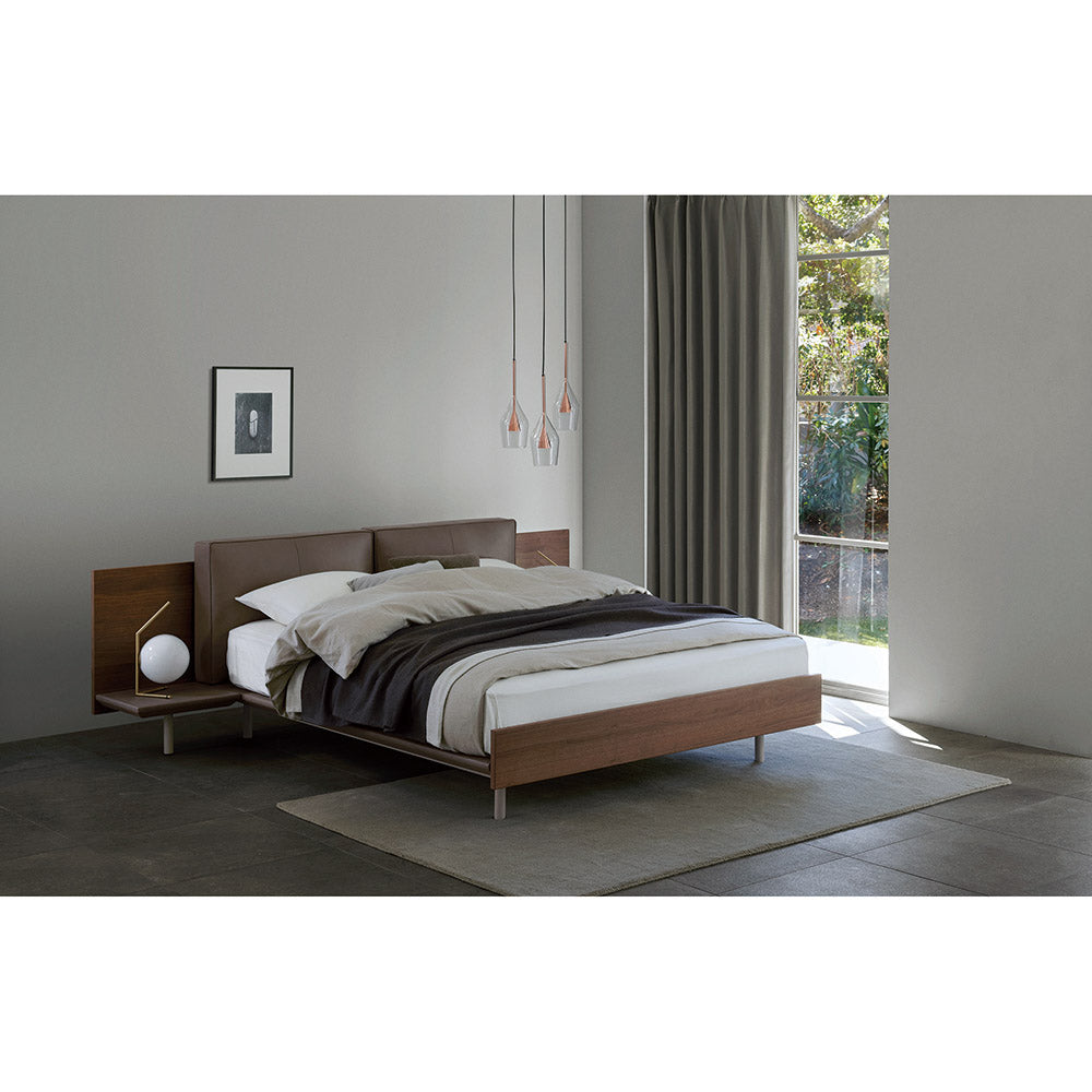 ** extra items: Night Stand & Foot Board / Queen / Greige Leather Cushion + Greige Bed Base + Walnut / 