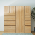 From Left to Right: W80cm Chest Tower, W60cm Wardrobe, W40cm Chest Tower. Oak Color. 