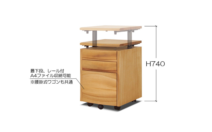 [Lifted Wagon] When the top is extended to its maximum, the total height will be the same as the height of the desk top.